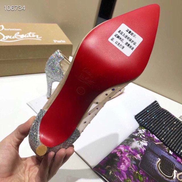 Giày Louboutine đính đá gót 6p