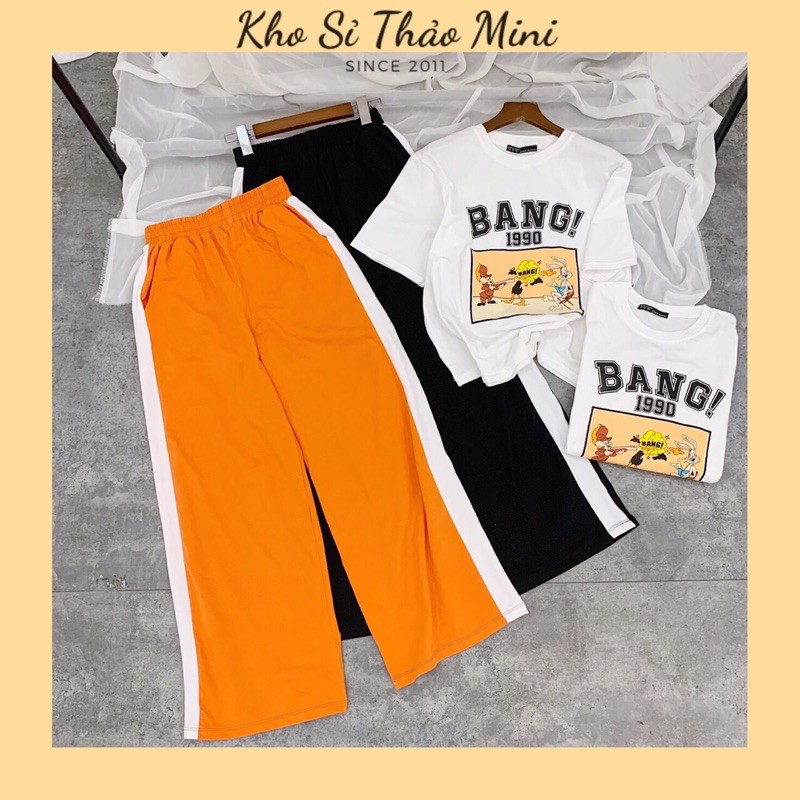 SET ÁO THUN IN PHỐI QUẦN ỐNG RỘNG VIỀN SỌC - Kho Sỉ Thảo Mini