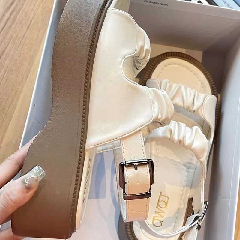 Jiashucheng Giày Sandal Đế Dày Màu Đen Phong Cách Hàn Quốc Thời Trang Mùa Hè Cho Nữ