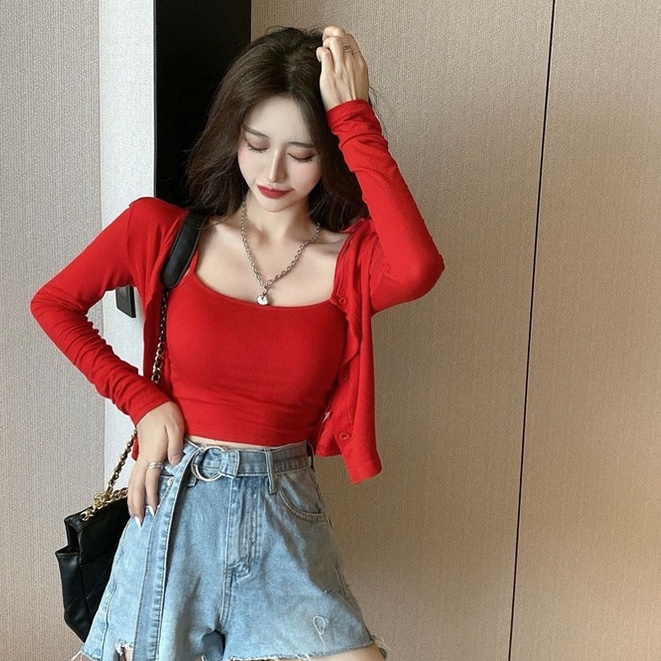 Áo Croptop 2 Dây Kèm Khoác LSEOUL A2349 Năng Động Quyến Rũ