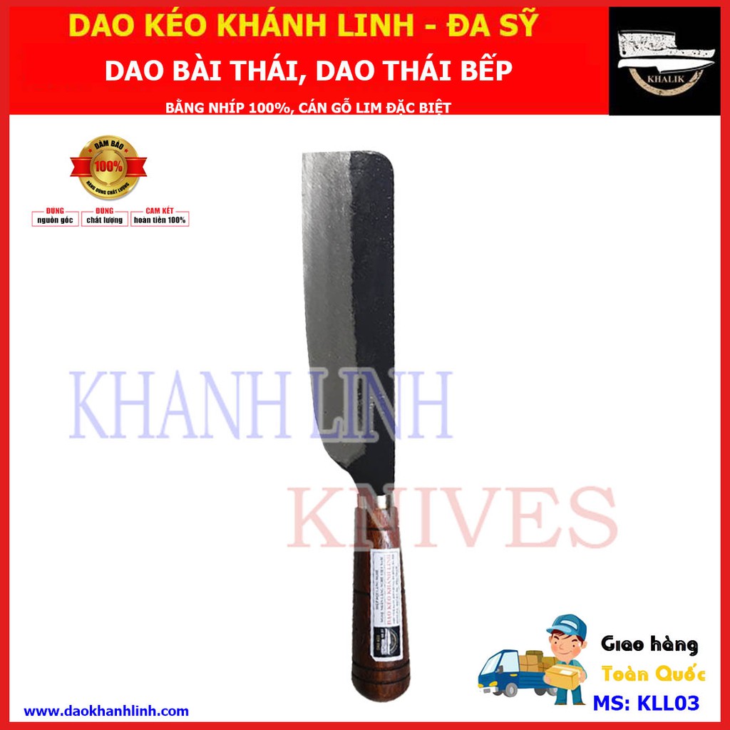 Khánh Linh (Đa Sỹ) - Dao thái nhà bếp, dao bài thái bằng nhíp xe 100%, cán gỗ lim - KLL03