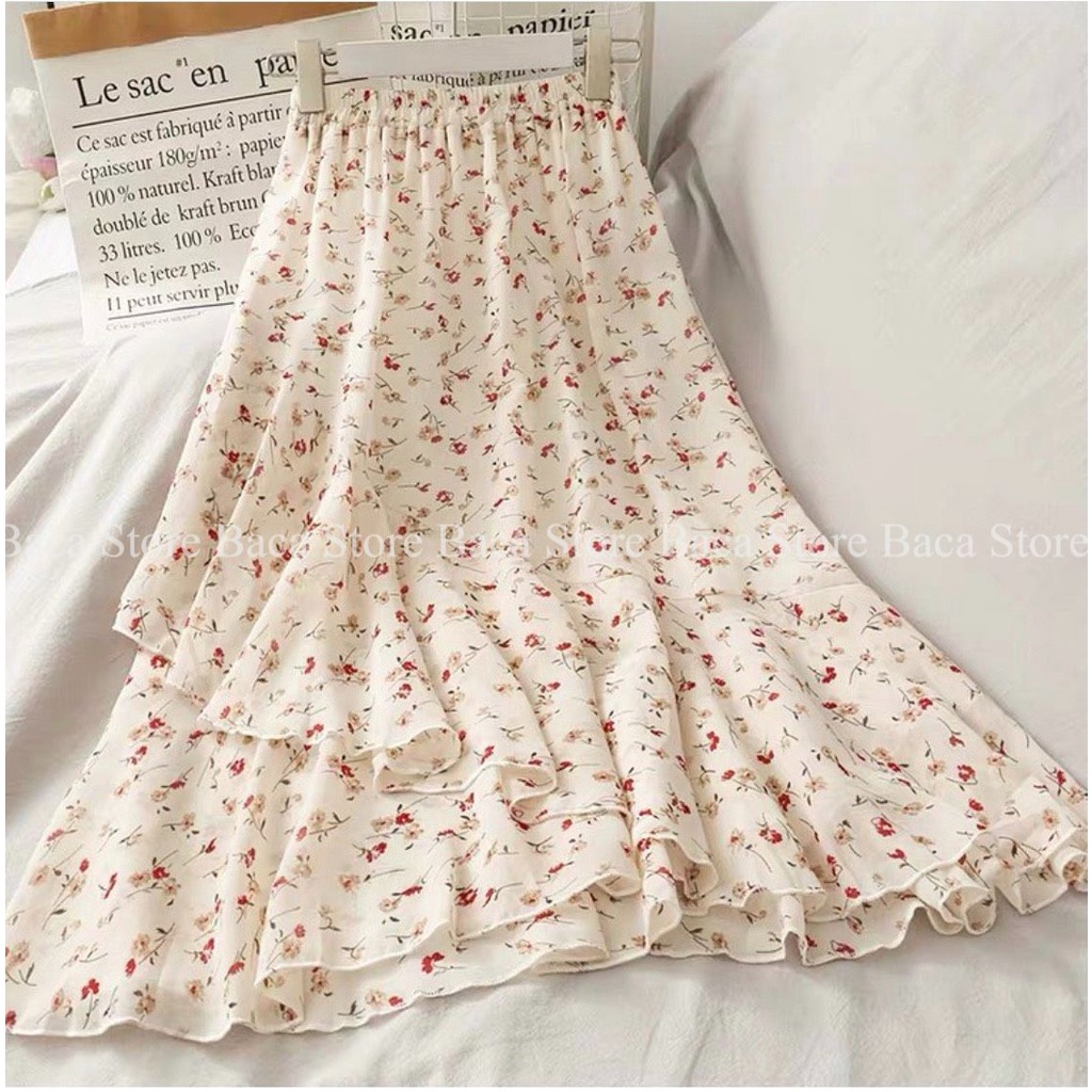 [Baca Store] Chân váy voan màu be hóa nhí, chân váy dài vintage hàng đẹp chất lượng cao
