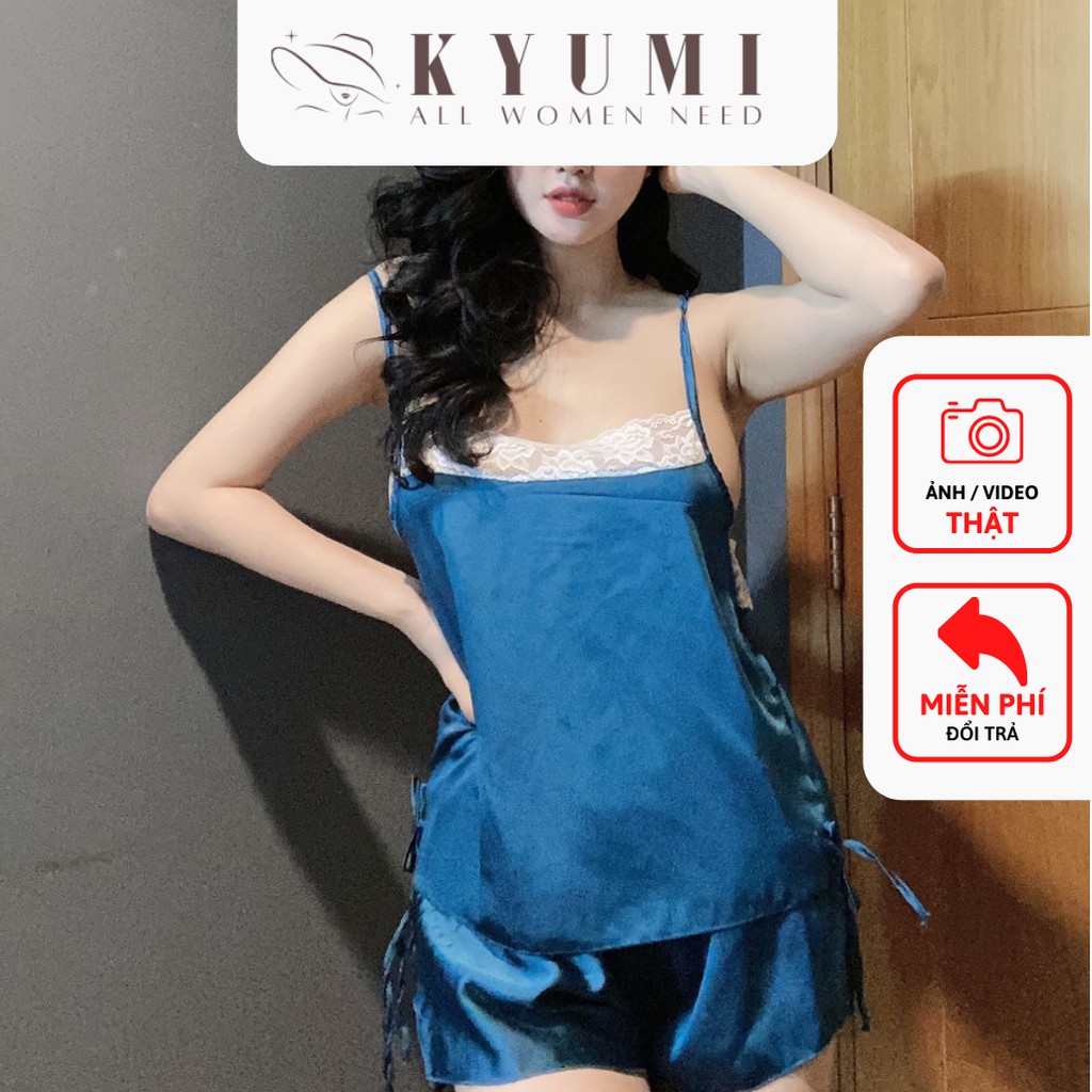 Đồ ngủ 2 dây phối ren KYUMI OFFICIAL, chất liệu lụa satin cao cấp mềm mại gợi cảm, freesize dưới 60kg 027 | BigBuy360 - bigbuy360.vn
