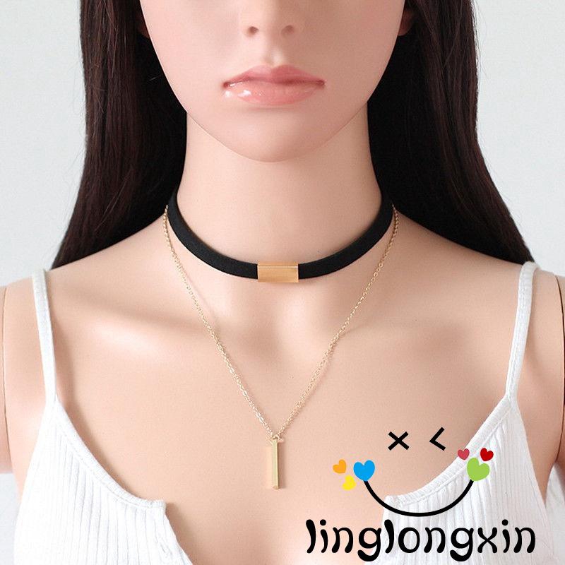 Vòng cổ choker 2 lớp nhung mạ vàng thời trang cho nữ