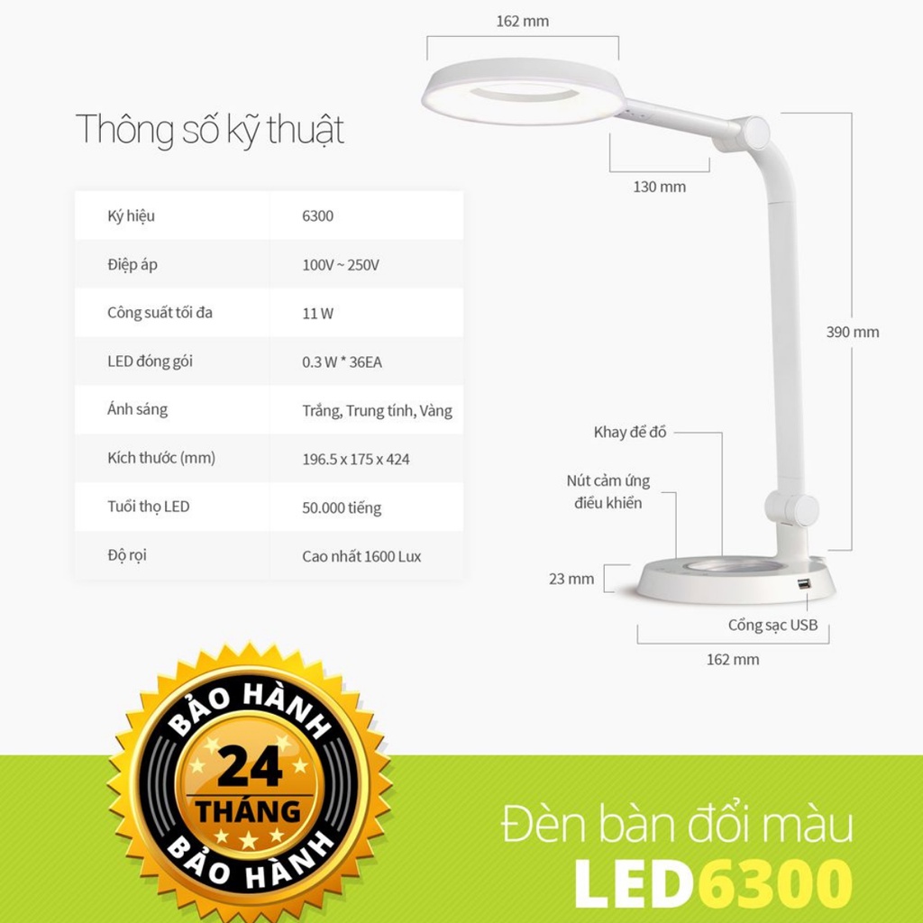 Đèn bàn làm việc LED cao cấp Hàn Quốc Prism Model 6300 - Trang bị tấm chống chói lóa bảo vệ mắt