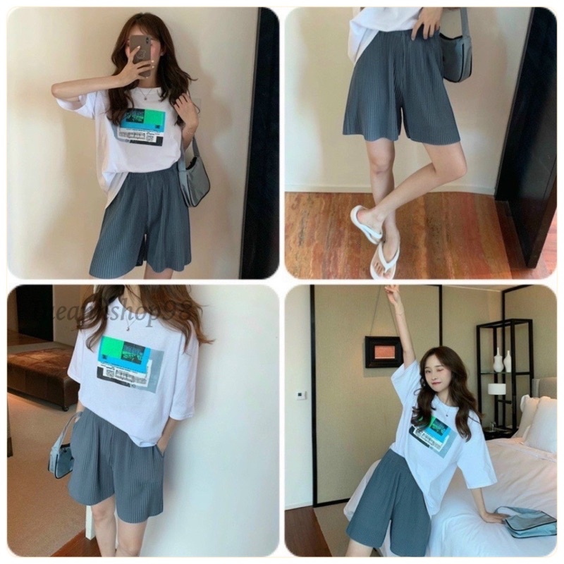 Quần Short Nữ Gân Tăm Ống Rộng - Quần Đùi Dáng Xoè Chữ A Cao Cấp Phong Cách Hàn Quốc Size 38-70kg TUEANHSHOP