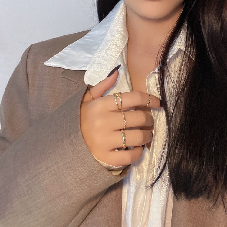 Set 5 nhẫn đeo khớp ngón tay Smileday từ kim loại đơn giản thời trang cho nữ