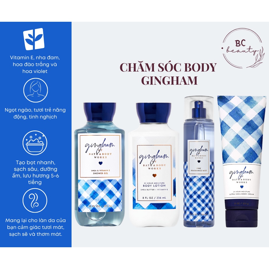 Trọn Bộ Bath And Body Works Hương Gingham | Sữa Tắm Hương Nước Hoa, Xịt Thơm Body, Kem Dưỡng Ẩm Nhập Khẩu USA 100%