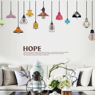 Decal dán tường Combo 2 tranh dây đèn thả + 4 bình hoa
