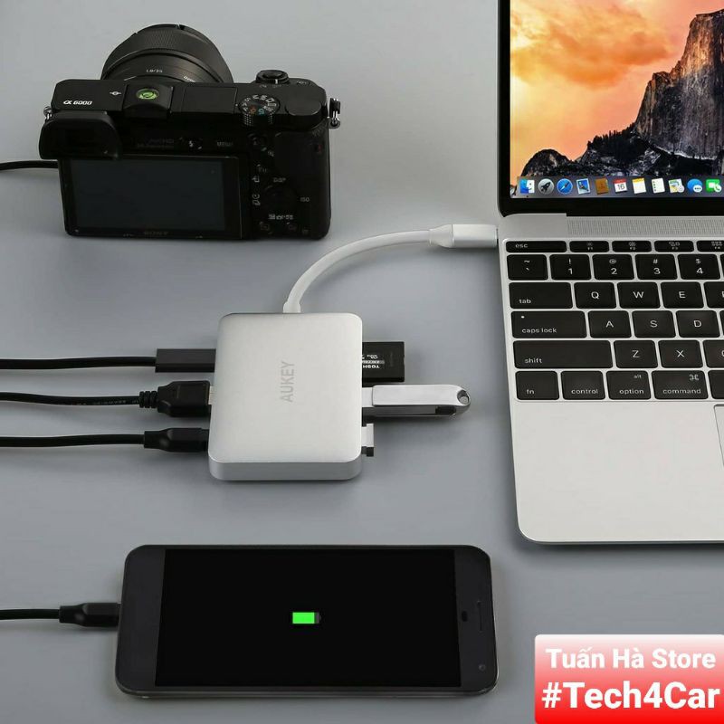 Bộ cáp chuyển đổi Hub 7 in 1 Aukey CB-C49 Type C to sang HDMI USB3.0 SD cho Samsung Dex Laptop Macbook