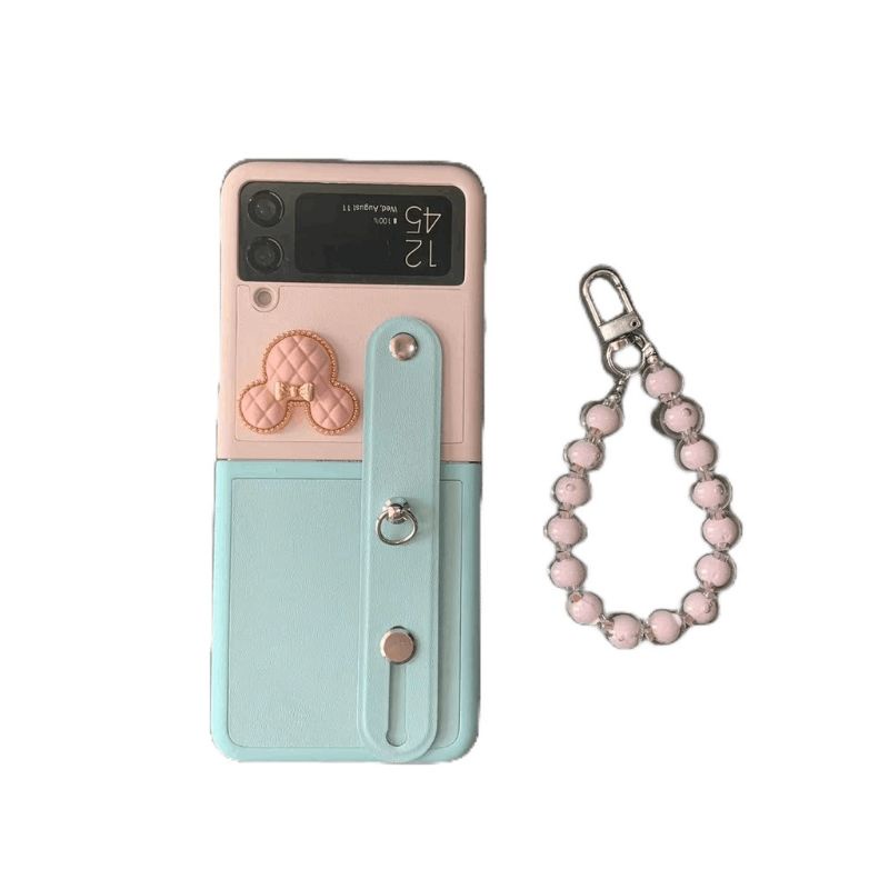 2 màu - Ốp Samsung Z Flip5 - Z Flip4 - Z Flip3 - Flip 4 mickey gold kèm quai da phối màu dễ thương