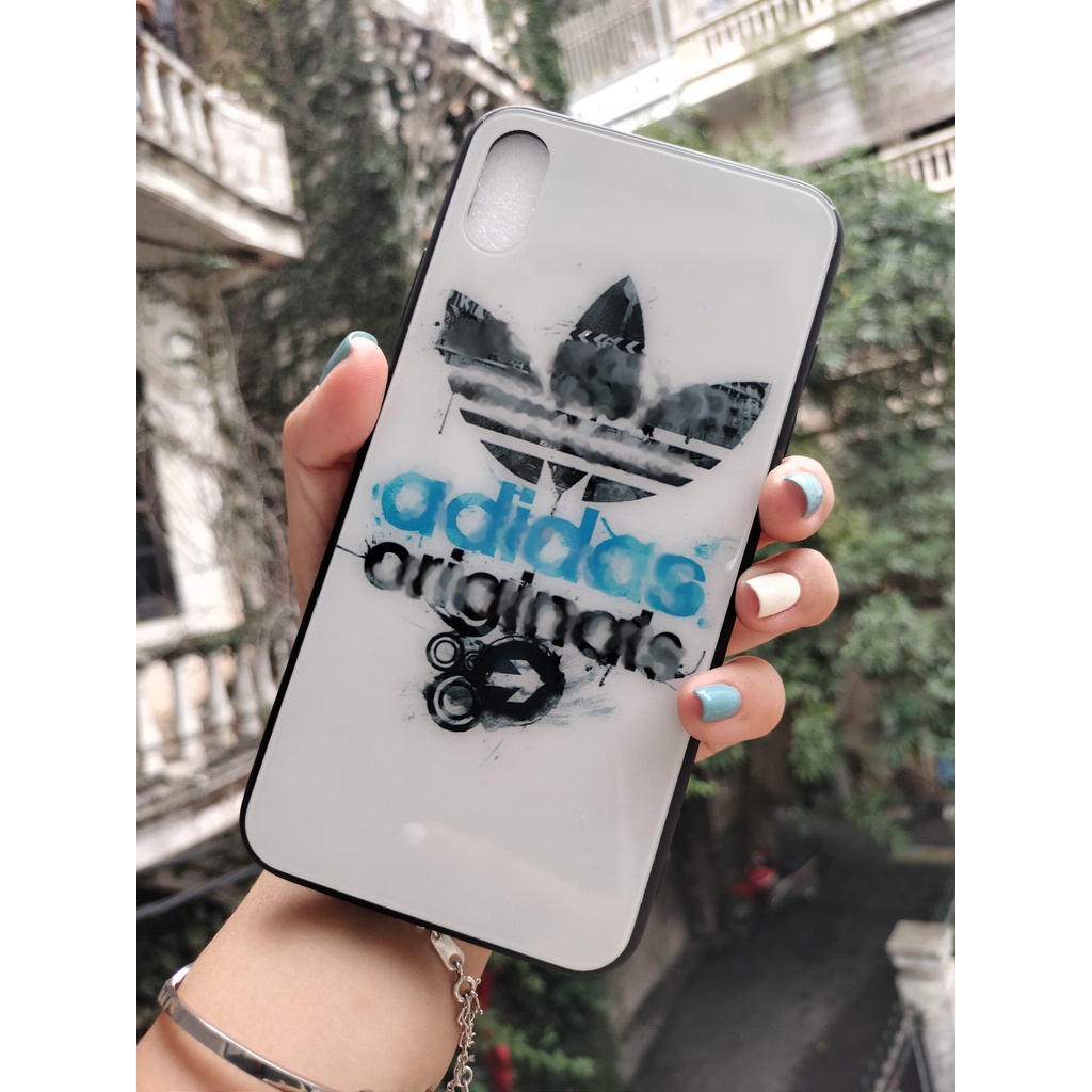 Ốp điện thoại mặt kính in logo adidas cho Iphone từ ip5 đến ip 13 pro max