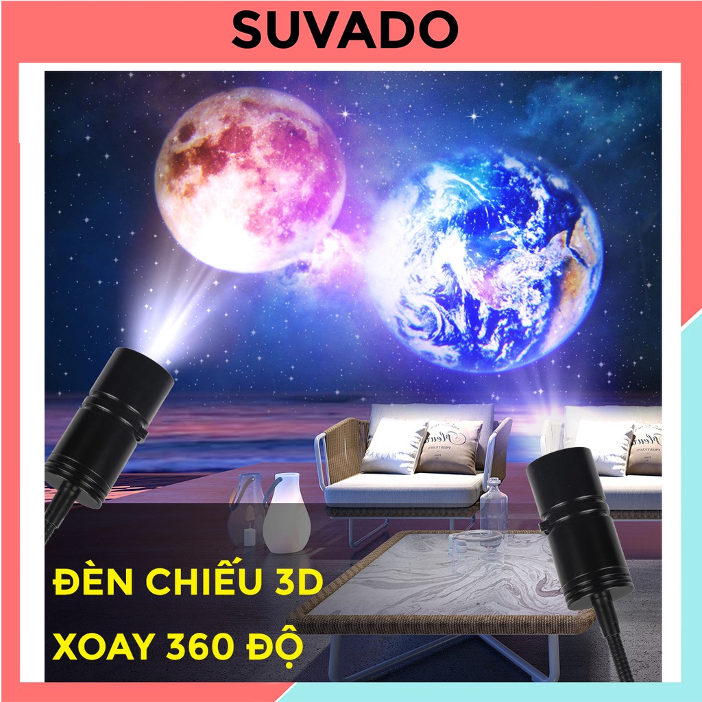 Đèn LED 3D Chiếu Sáng Hình Mặt Trăng, Trái Đất Đèn Ngủ Xoay 360 Độ trang trí tường phòng ngủ lãng mạn, Làm Quà Tặng DC1