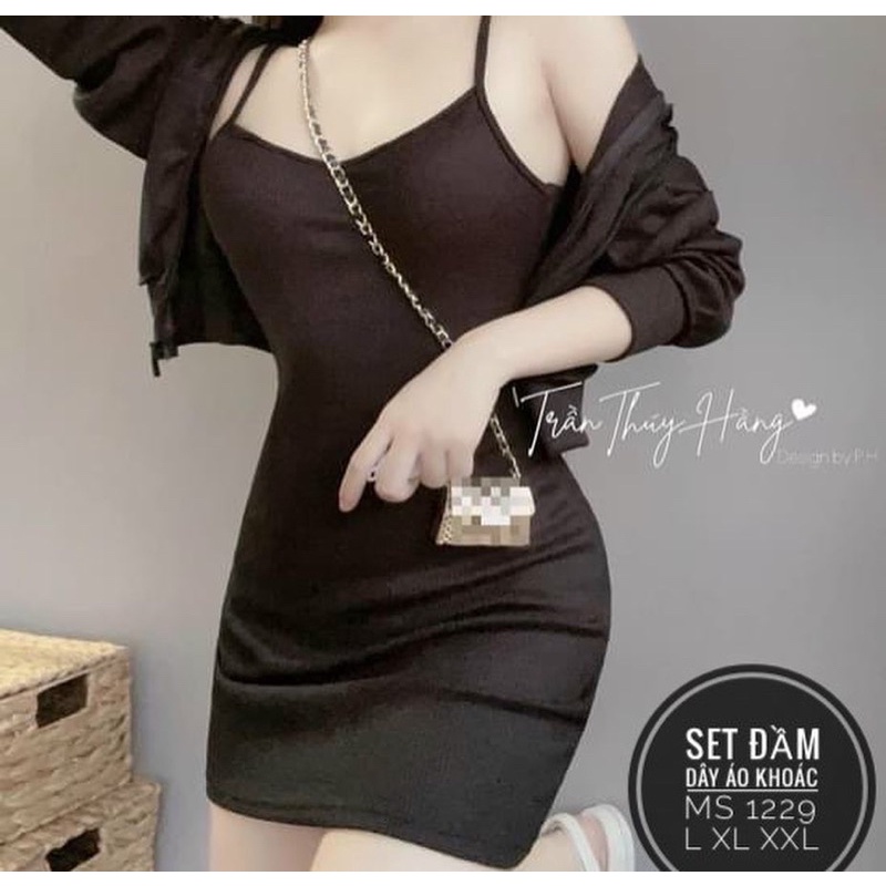 [ BIGSIZE ] Đầm dây kèm áo khoác