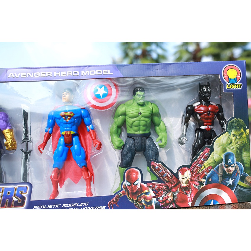 (hàng Sẳn TP.HCM) Bộ đồ chơi biệt đội siêu anh hùng avengers (5 nhân vật :Super man, Hulk, Ant Man, Bat Man, Thanos)
