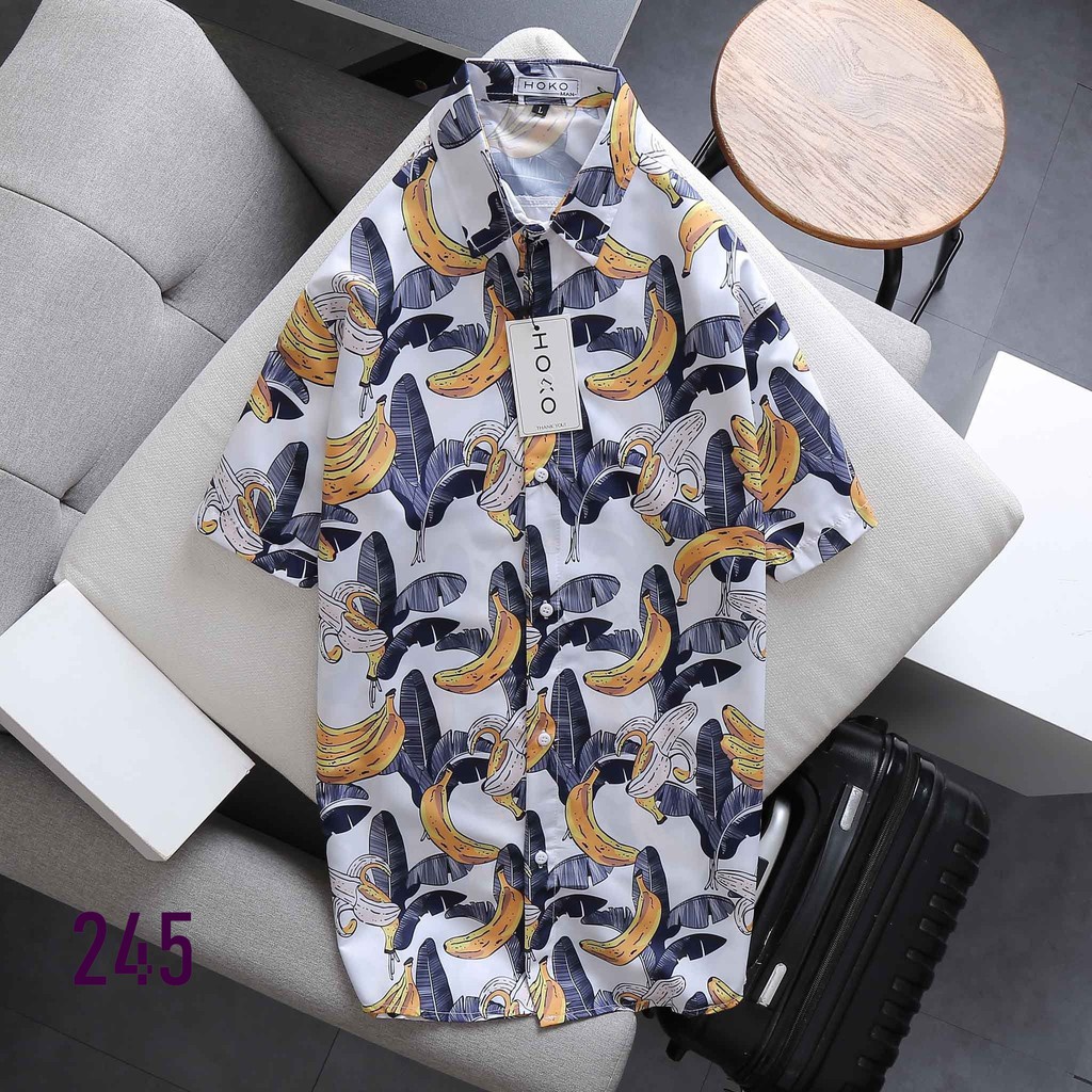 Áo Sơ Mi Nam Nữ Ngắn Tay Cổ Bẻ 245 In Họa Tiết Trái Chuối Chất Vải Thoáng Mát  Mẫu Siêu Cute - Hazo