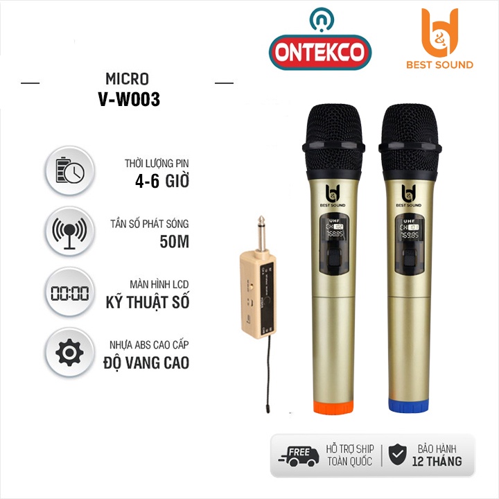 Micro Không Dây, Micro đôi Hát Karaoke W003, Chuyên Dành Cho Mọi Loa Kéo, Âm Ly - Tần Số 50, Hát Nhẹ Và Êm