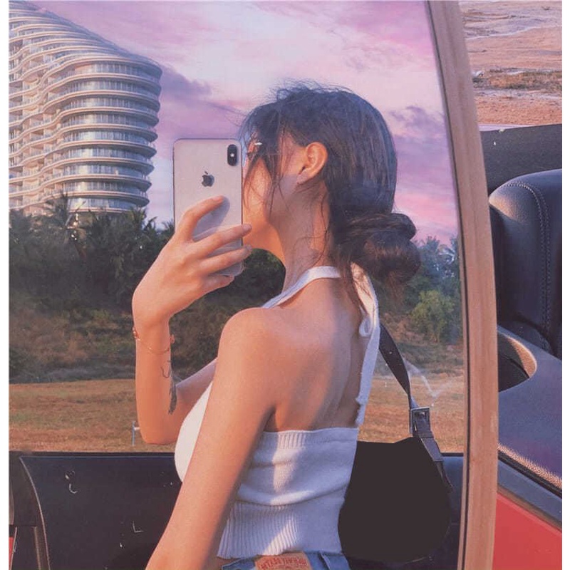 Áo kiểu nữ croptop áo kiểu len dệt kim mùa hè cổ chữ V phong cách Âu Mỹ cao cấp YUKIBLOOM