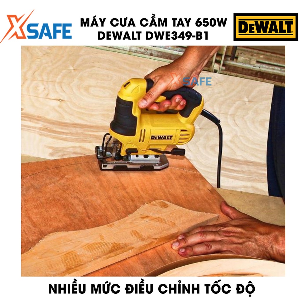 Máy cưa DEWALT DWE349-B1 650W đa cấp tốc độ Máy cưa cầm tay DeWalt đèn LED trợ sáng, cưa gỗ 75mm, cưa sắt 5mm