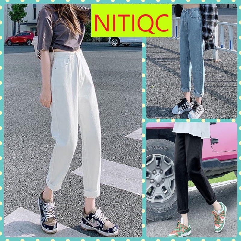 QUẦN BAGGY JEANS NỮ LƯNG CAO LAI CUỐN MÀU TRẮNG XANH NHẠT ĐEN MỀM MỊN THÂN THIỆN MÔI TRƯỜNG CỰC CAO CẤP NITIQC