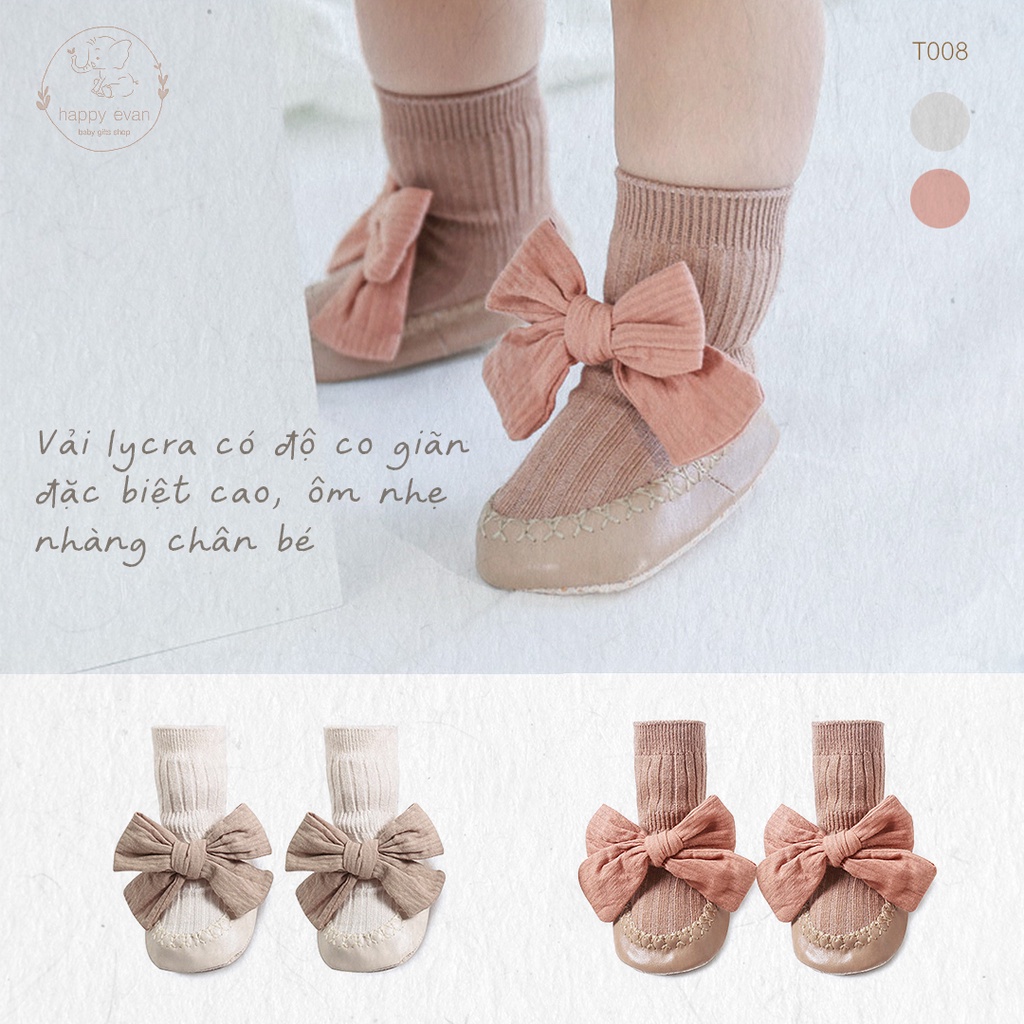 🅷.🄴🅅🄰🄽 Giày tất tập đi cho bé gái, thắt nơ vải xinh, style HQ, có chống trượt giúp bé vững vàng.