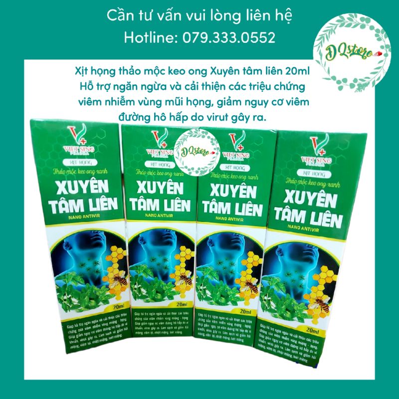 Xịt họng thảo mộc keo ong xanh Xuyên Tâm Liên Nano Antivir hỗ trợ hô hấp khoẻ mạnh phòng dịch bệnh virus