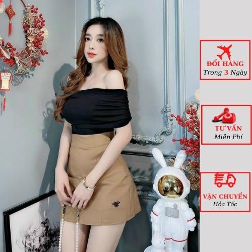 Áo trễ vai nữ quây dáng ôm body nhún ngực sang chảnh ulzzang Hàn Quốc