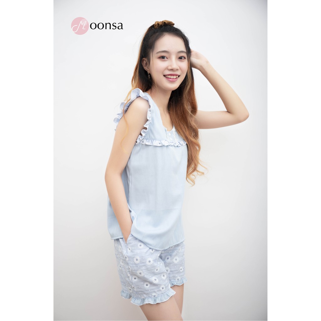 Đồ ngủ Cúc Trắng Xanh [Moonsa] [Tơ Linen] | BigBuy360 - bigbuy360.vn