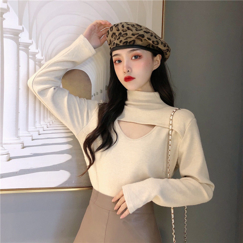 Áo Giữ Nhiệt Nữ Korean New Slim Hollow Out Thick Long Sleeve T-shirt Women's Wear