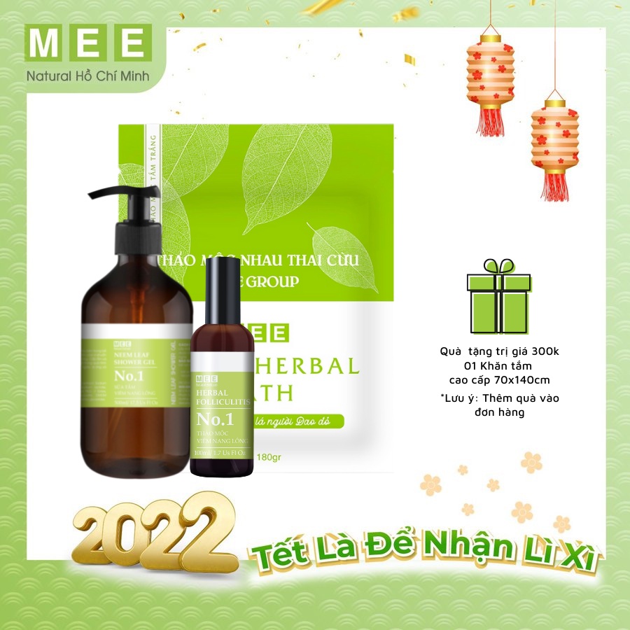 Viêm nang lông, viêm lỗ chân lông MEE NATURAL - 01 Sữa tắm + 01 tắm trắng + 01 xịt viêm nang lông 100ml