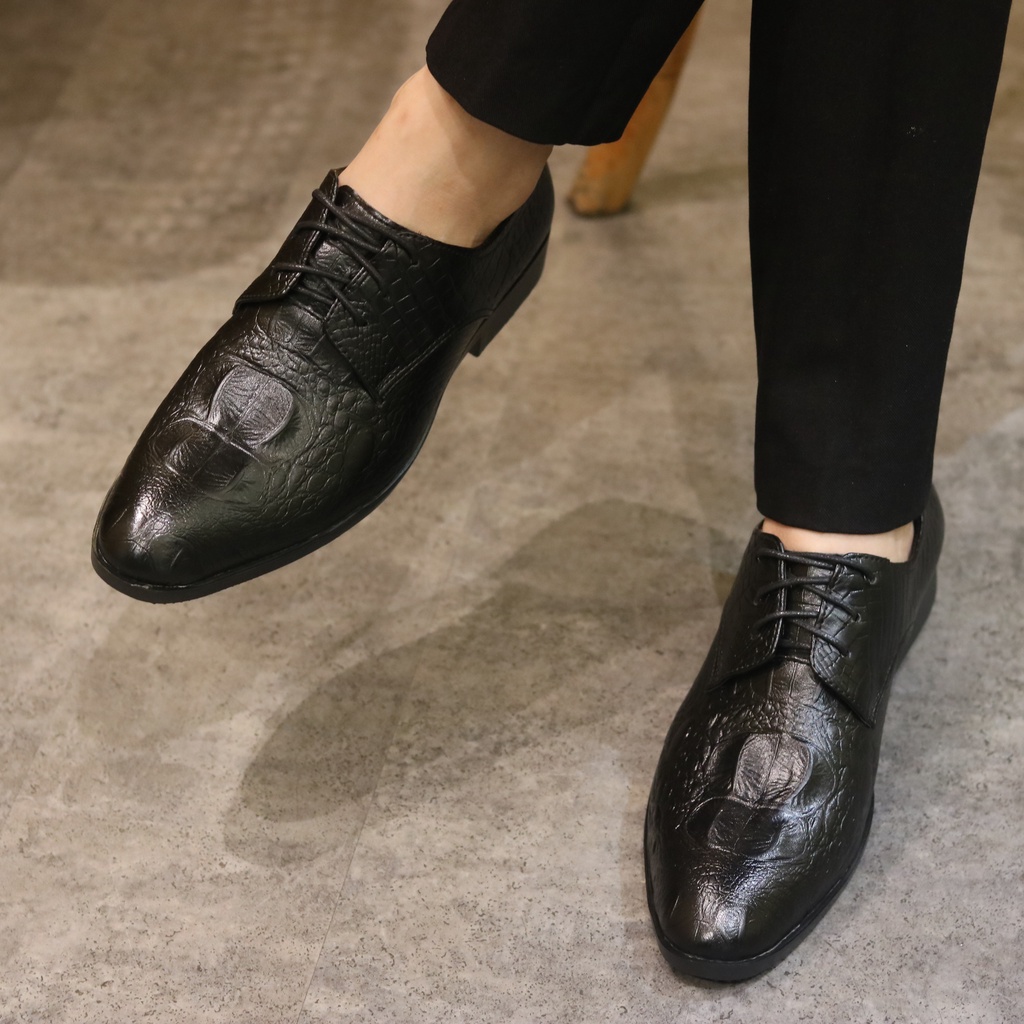 Giày Da Nam  dập vân cá xấu buộc dây mã g021