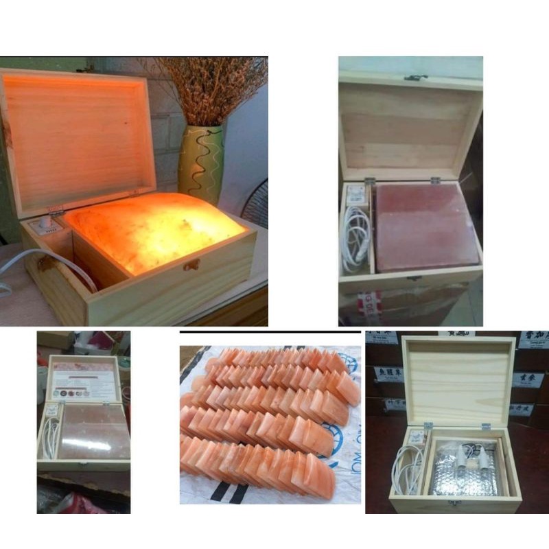 Hộp Đèn Đá Muối Himalaya Massage  Chân-Chính Hãng Pakistan 1 Viên Mặt Cong( 5x20x20cm)+ 100g Muối Tắm Hoặc Ăn Himalaya.