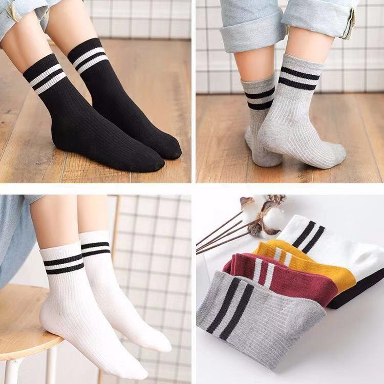 Tất cổ cao vớ cổ cao nam nữ sọc ngang nhiều màu 368 vải cotton co giãn thời trang