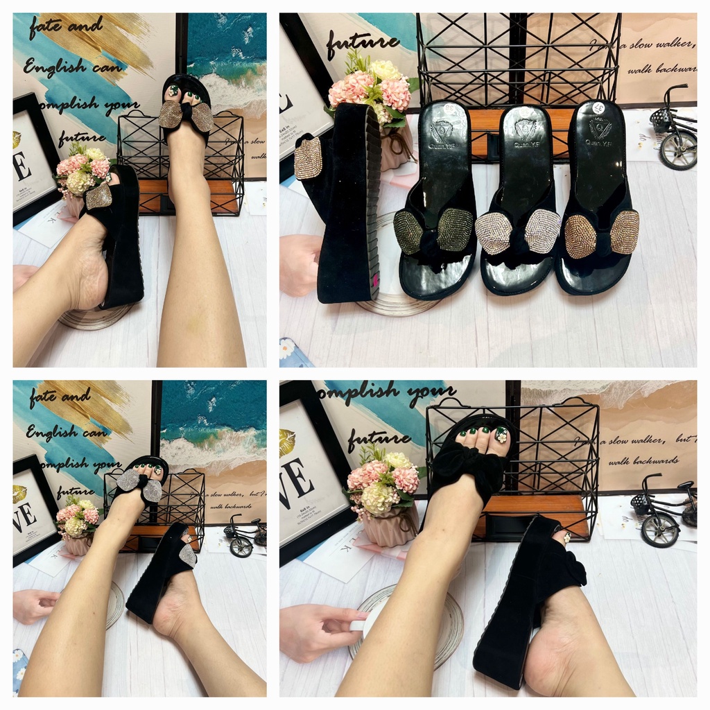 DÉP NHUNG QUAI NGANG - DÉP ĐẾ BẰNG 5P NƠ XOÀN SH301 SH301A
