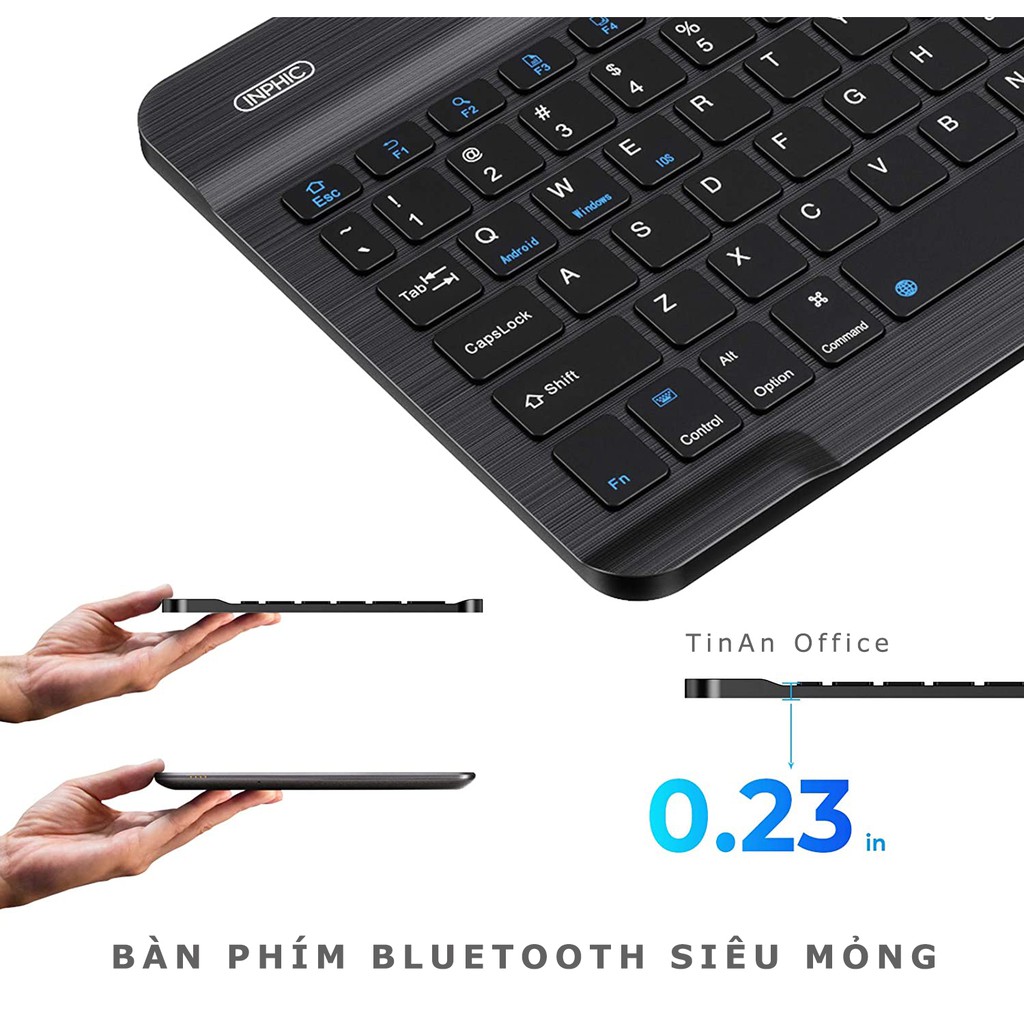 INPHIC Bàn Phím Không Dây Bluetooth  Siêu Mỏng Cho Mac, iPad, iPhone, Máy Tính Bảng Và Laptop Windows, Máy Tính Để Bàn