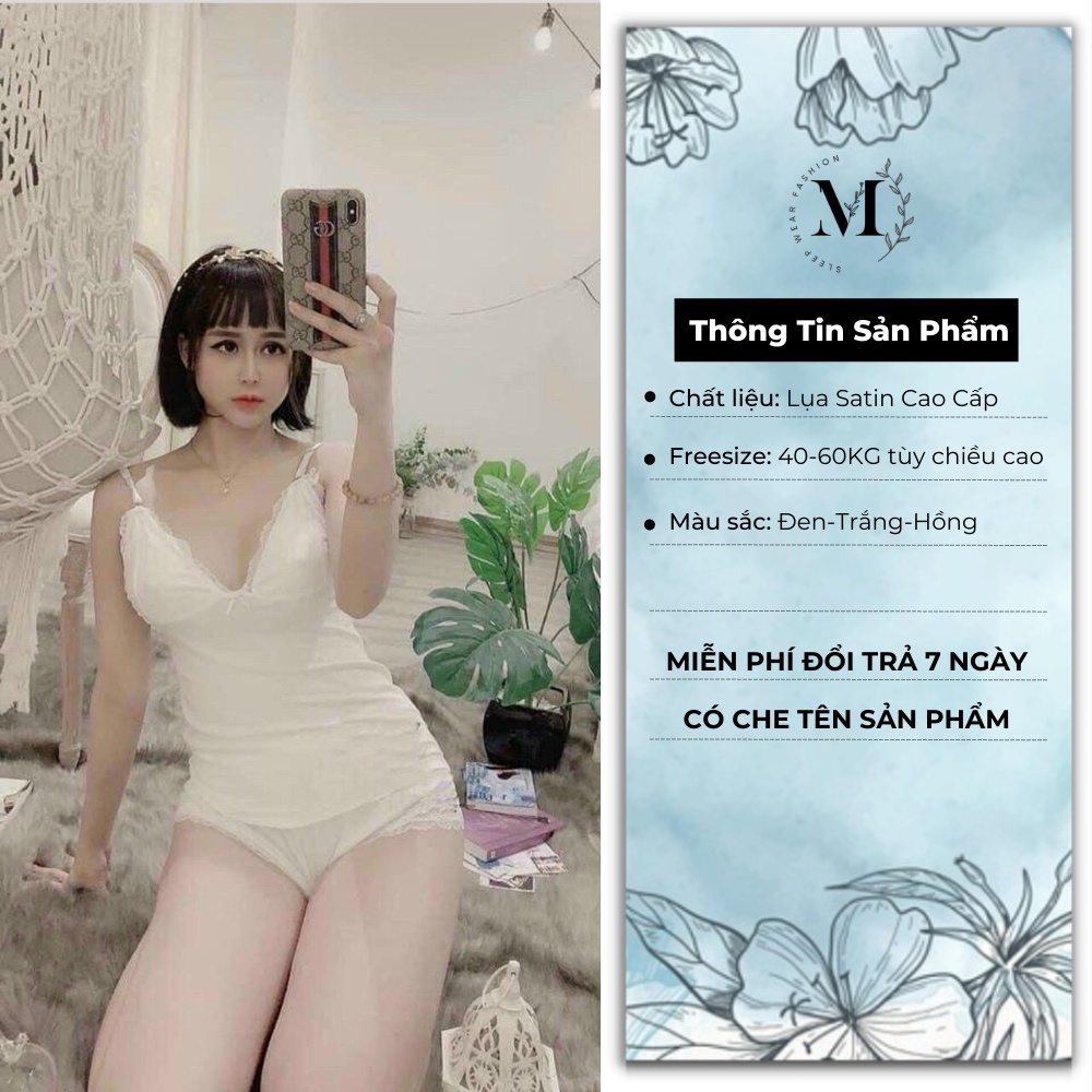 [ Lụa Cao Cấp ] Đồ ngủ sexy 2 dây viền ren chất thun borip cao cấp mềm mịn co giãn tốt 007 | BigBuy360 - bigbuy360.vn