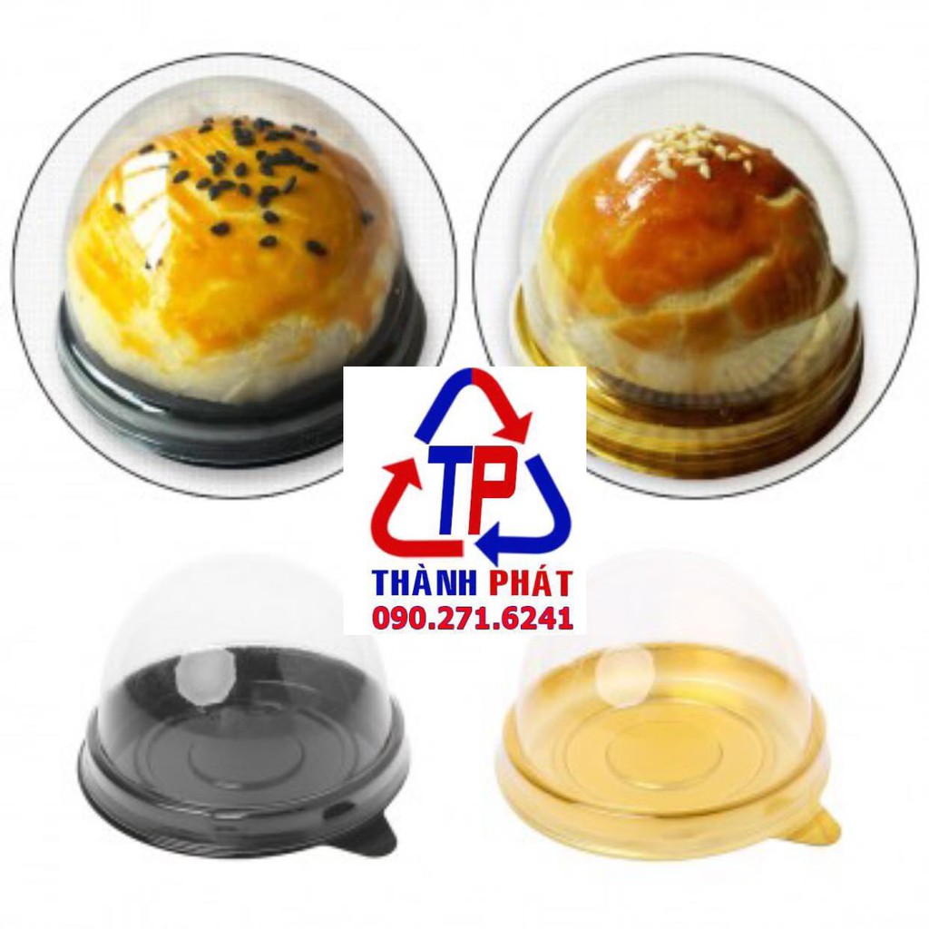 50 Hộp nhựa tròn XY68 - Hộp đế đen,vàng nắp cầu đựng bánh đài loan - Hộp đựng bánh trung thu 50g