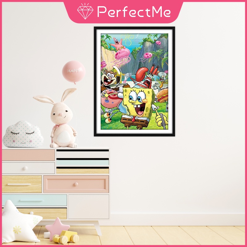 Bộ tranh đính đá diy hình chú bọt biển nhiều màu sắc phù hợp làm quà trang trí nhà cửa 30x40cm