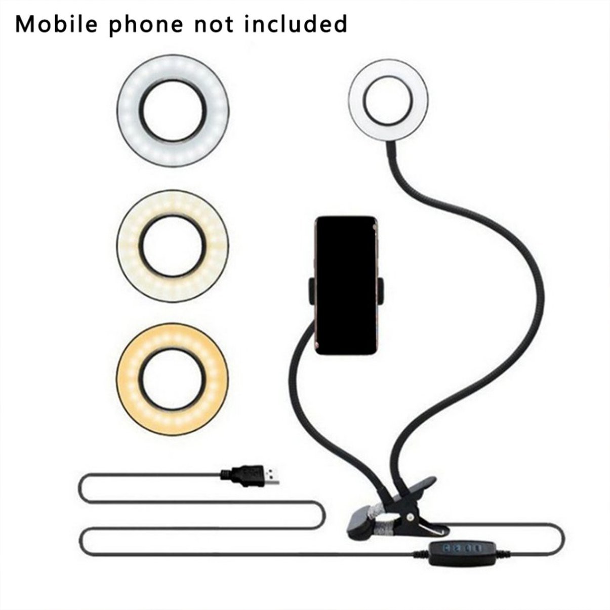 Selfie LED Camera Ring Flash Fill Light Stand fill light bracket rotating clip mobile phone live support 3-speed adjustment