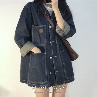 Áo Khoác Denim Tay Dài Dáng Rộng Phong Cách Hàn Quốc Thời Trang Cho Nữ Size S-4Xl
