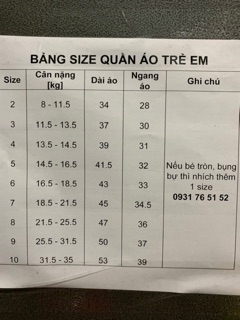 Áo trẻ em 8-33kg