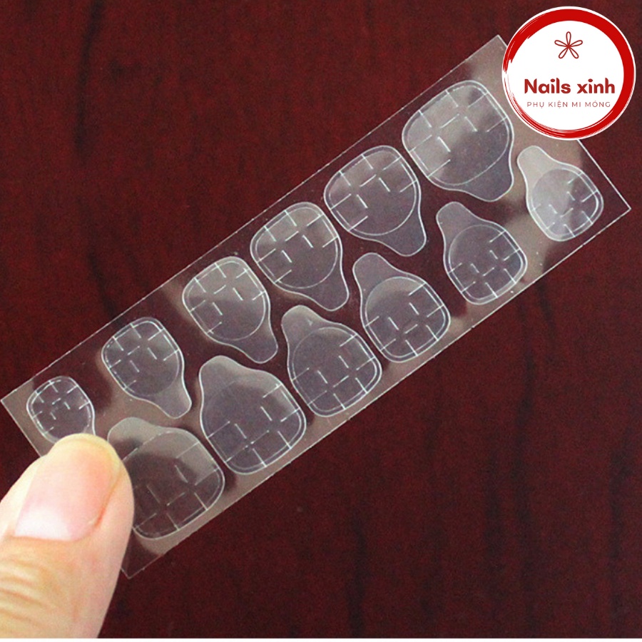 Bộ 12 miếng keo dán móng tay giả siêu mỏng trong suốt 2 mặt silicon siêu dính chống thấm nước hiệu quả