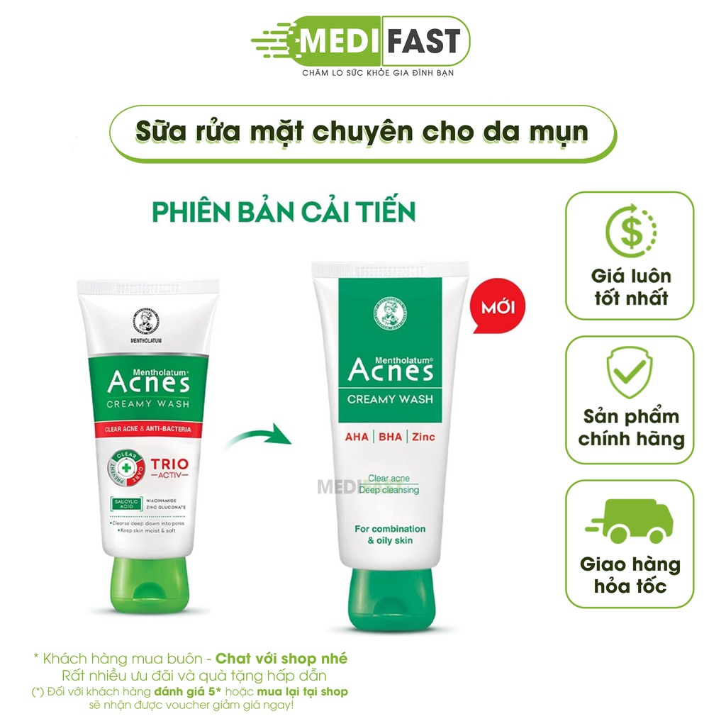 Sữa rửa mặt ngăn ngừa mụn Acnes Trio và kháng khuẩn giúp loại bỏ bã nhờn, ngăn ngừa mụn  Acnes 3s 100g