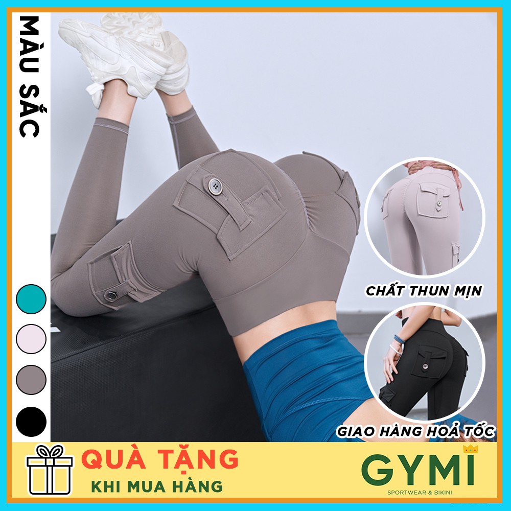 Quần tập gym yoga nữ chun mông túi hộp Mitao Girl x GYMI QD30 dáng legging chất thun poly mền mịn cạp chéo nâng mông