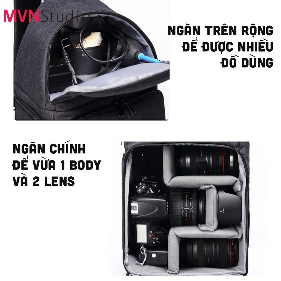 MVN Studio - Balo máy ảnh Carden túi đeo chéo đa năng chống nước phù hợp với tất cả các dòng máy ảnh từ máy ảnh cơ đến m