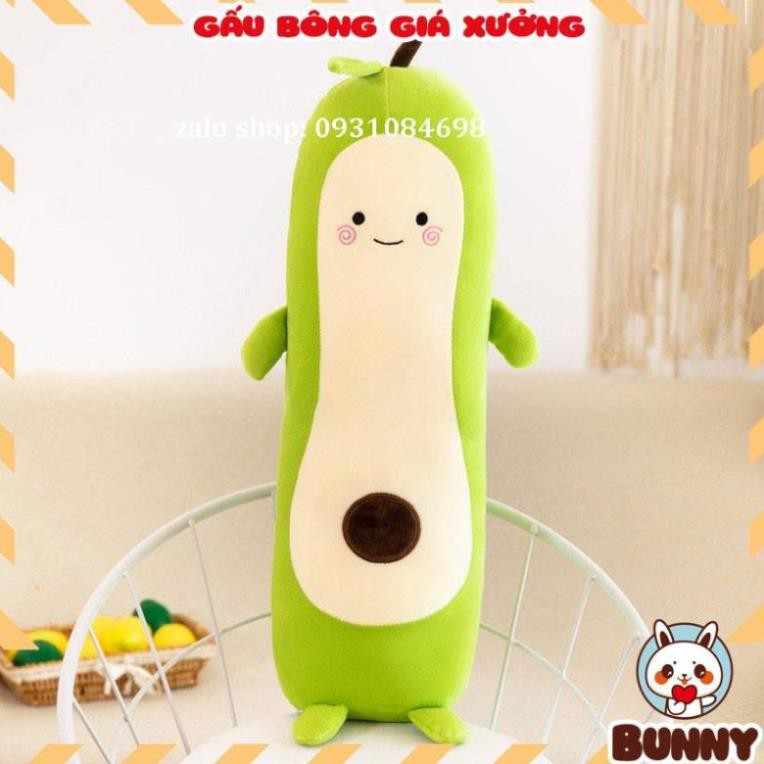 Gấu Bông Trái Bơ Dài Đội Nón Tay Thỏ Size 80cm/1m2 - Gối Ôm Trái Bơ Dài Đội Nón