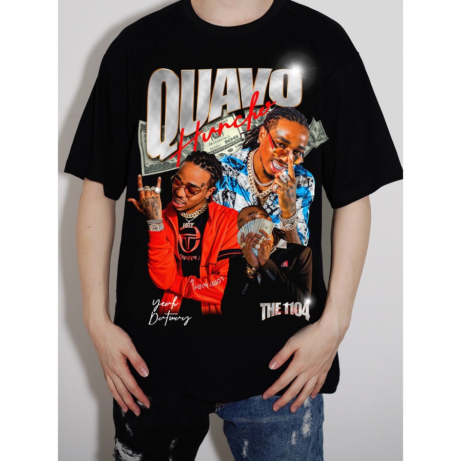 Áo Thun Vintage Quavo Tay Lỡ Unisex - Đen/Trắng Cổ Tròn | Blackwork