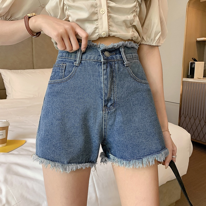 Quần Short Denim Lưng Cao Ống Rộng Thời Trang Hàn Quốc Cho Nữ