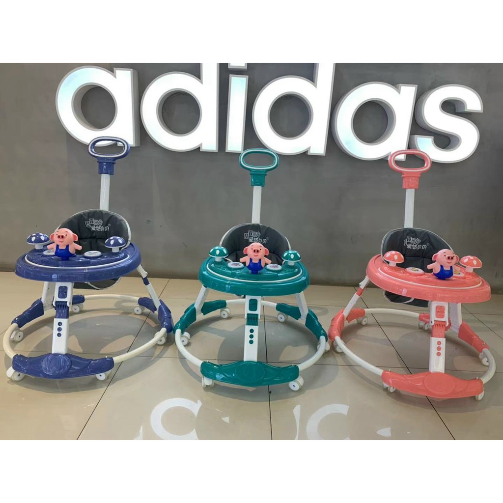 Xe tròn tập đi cho bé baby walk - xe dụng cụ tập đi có cán đẩy điều chỉnh cao thấp có nhạc,đèn