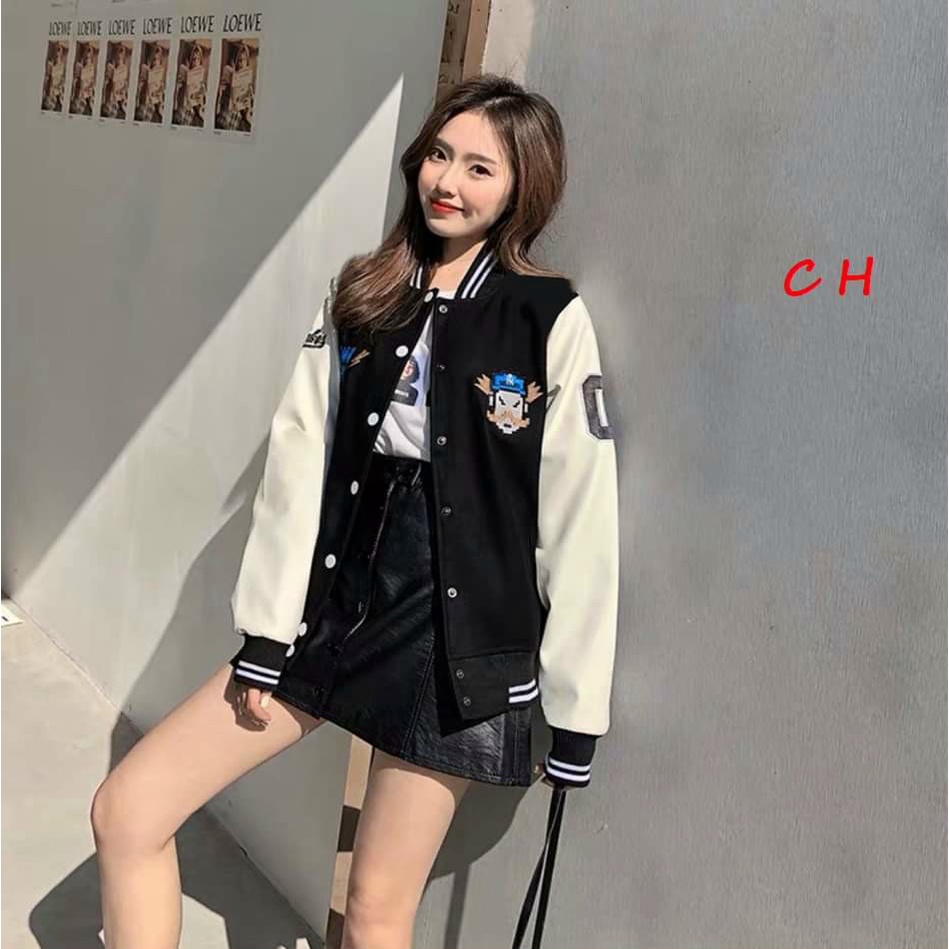 Áo Khoác gió  Bomber Mario phối tay trắng  siêu hottrend